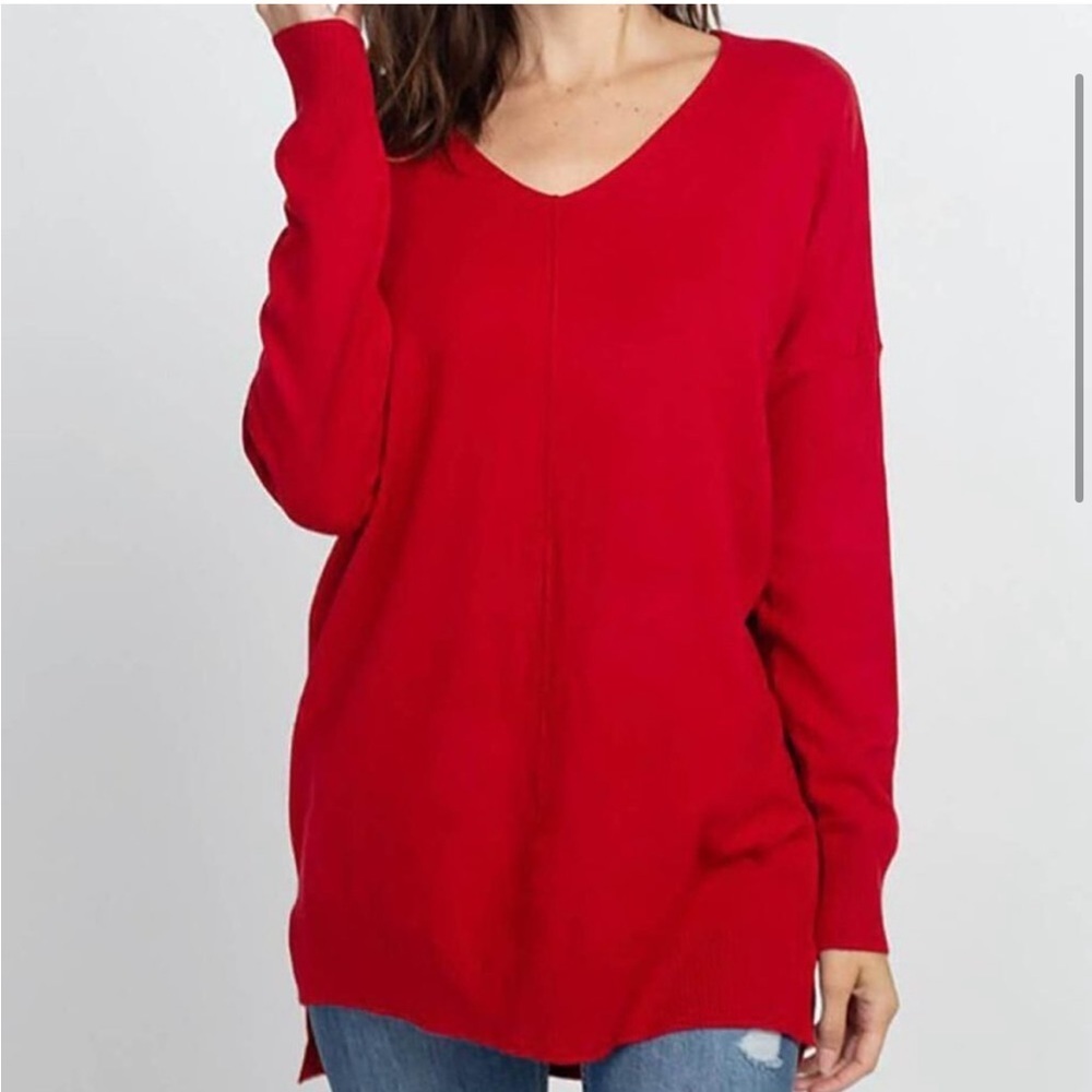 Dreamers Ultra Soft V-Neck Center Seam Sweater Red S/M